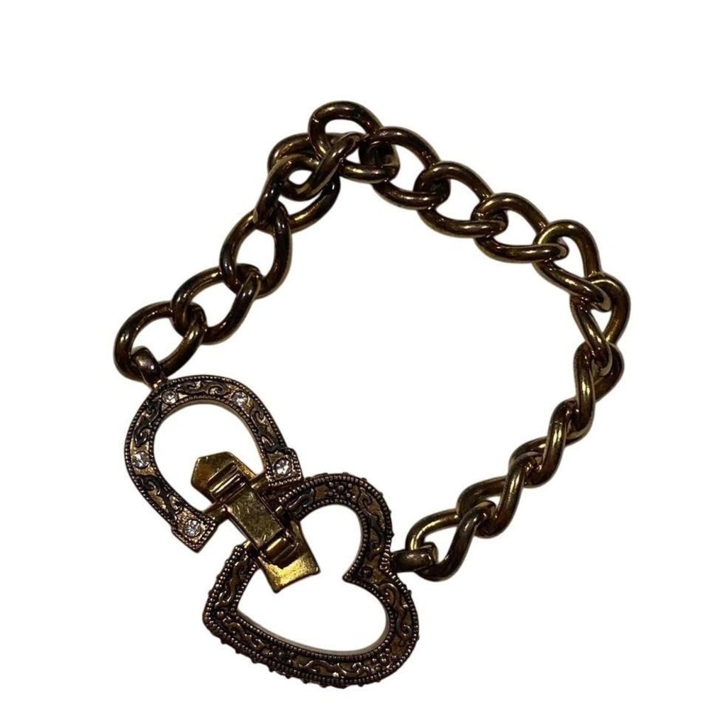 Juicy Couture Gold Tone Heart Horseshoe Charm Link Chain Bracelet Jewelry Y2K